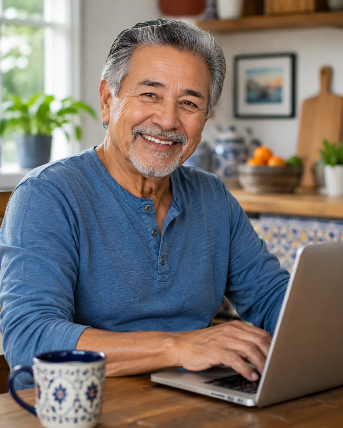 A smiling Phalanx client relaxing at home